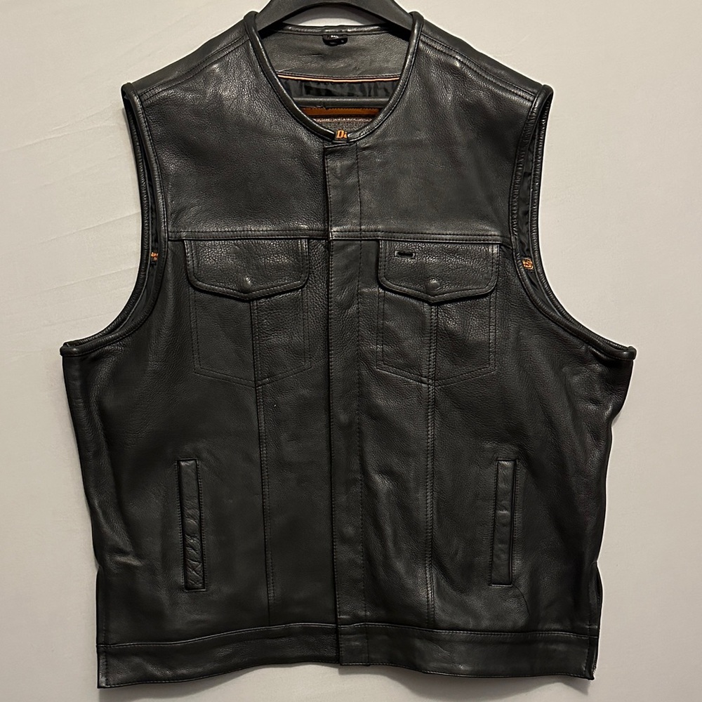 Daniel Smart Men's 3XL Black Lined Leather Vest Concealed Carry